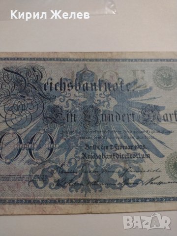 Райх банкнота - Германия - 100 марки / 1908 година- 17944, снимка 2 - Нумизматика и бонистика - 31034847