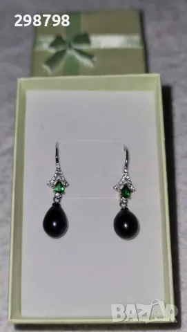 Уникални обеци от естествени перли и сребро розови,бяли и черни, снимка 10 - Обеци - 43438478