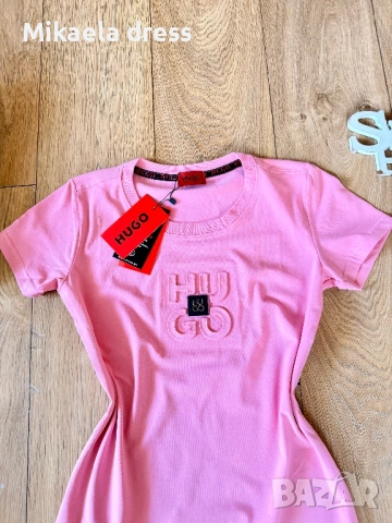 Суперсвежа ежедневна, пролетна памучна тениска от Hugo Boss в розово., снимка 3 - Тениски - 53882200