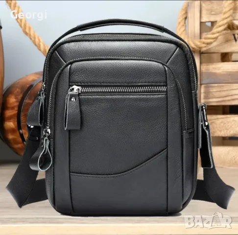 Обемна, Практична и Елегантна Мъжка бизнес чанта - Черна естествена кожа!, снимка 3 - Чанти - 49307322