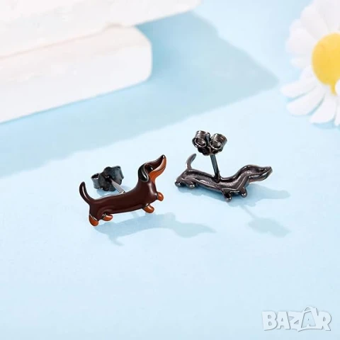 Обеци с куче, сребърни обеци 925 с дакел, бижута за жени, любители на кучета, снимка 3 - Обеци - 51225594