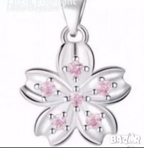 Сребърно колие с ланче,колекция"Flowers",pink and white/ново