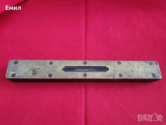 Антикварен нивелир дърво и бронз 1