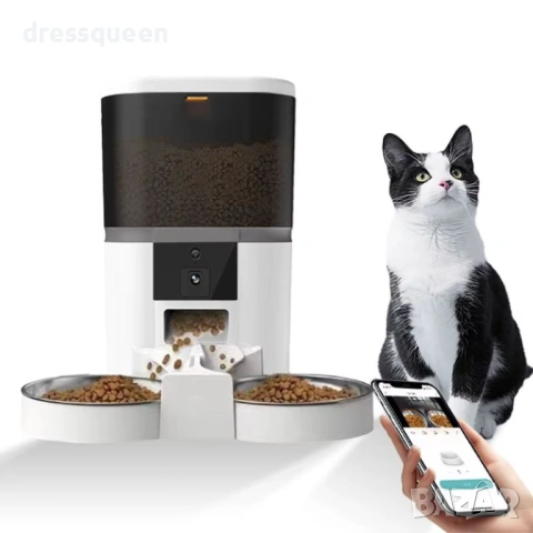 4498 Автоматична Хранилка за Домашни Любимци с WiFi Управление, 7 Режима на Хранене и Здрави Купи, снимка 2 - Други стоки за животни - 53876021