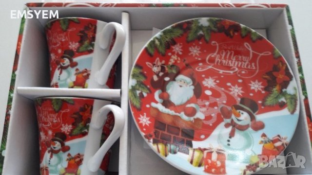 2 бр. Коледни малки чаши за кафе с чинийки, снимка 2 - Чаши - 42572032