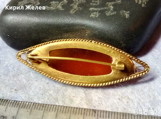 СТАРИННА РУСКА МЕДНА с МАРКИРАНА ПОЗЛАТА КЕХЛИБАРЕНА БРОШКА 100% НАТУРАЛЕН БАЛТИЙСКИ КЕХЛИБАР 48768, снимка 6 - Антикварни и старинни предмети - 48734280