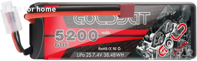 Батерия GOLDBAT 2S RC LiPo 7.4V 60C 5200mAh, твърд калъф, с Deans T-Plug за RC количка Evader