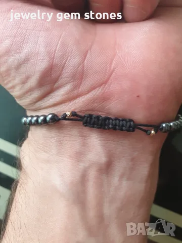 Гривни със златни топчета 14 ct и естествен Хематит unisex, снимка 2 - Гривни - 55748177