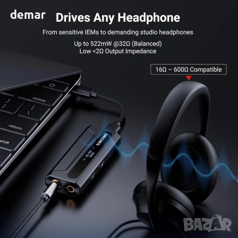 MECHEN AP10 USB C към AUX усилвател за слушалки DAC адаптер 3.5/4.4 мм, снимка 6 - Ресийвъри, усилватели, смесителни пултове - 54216659