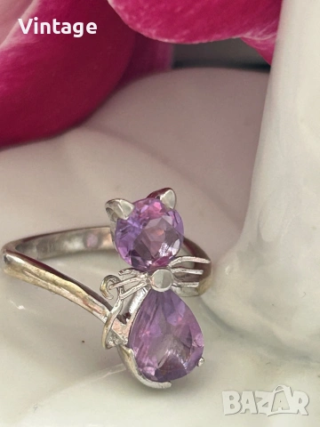 Луксозен дизайнерски сребърен пръстен с естествен аметист , снимка 9 - Пръстени - 53982151