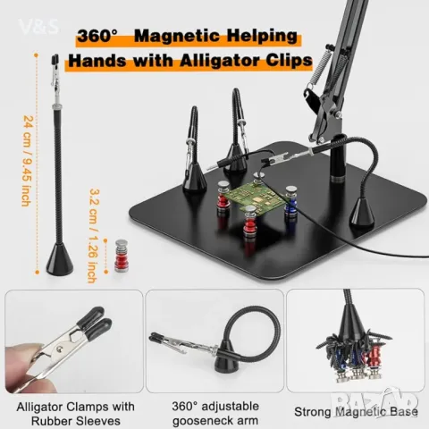 Станция с лупа и принадлежности,подходящ за запояване, гравиране, ремонт, четене, бижута и ръчно , снимка 7 - Ресийвъри, усилватели, смесителни пултове - 49230220