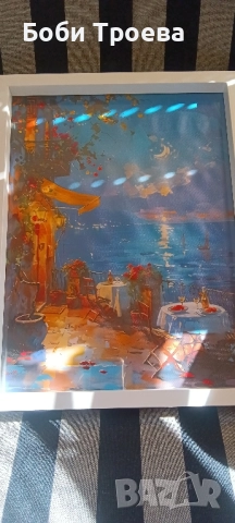 Жива Морска Картина с Балкон, Лунен Небосвод и Яхти, снимка 4 - Картини - 51966498