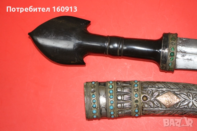 Османска кама Ханджар сребърна кания със златни орнаменти., снимка 3 - Антикварни и старинни предмети - 51485940