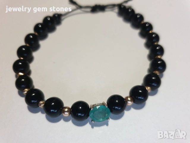 Гривна с злато и естествен Изумруд  унисекс, снимка 2 - Гривни - 52581573