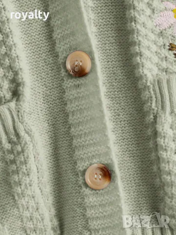 Жилетка с флорална бродерия и копчета в зелено 🍈🍋‍🟩, снимка 3 - Жилетки - 49206103