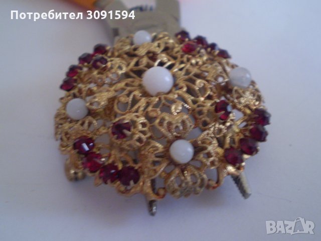 Брошка  със кристал  тип рубини Чехословакия маркирана, снимка 9 - Антикварни и старинни предмети - 35554114