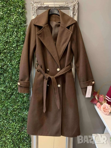 елегантно дамско палто с колан , снимка 5 - Палта, манта - 52019192