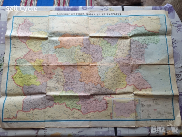 ✅АДМИНИСТРАТИВНА КАРТА НА БЪЛГАРИЯ - 1967 г.❗