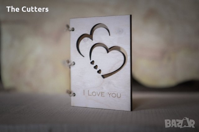 Дървена картичка - I love you, снимка 2 - Романтични подаръци - 35401936