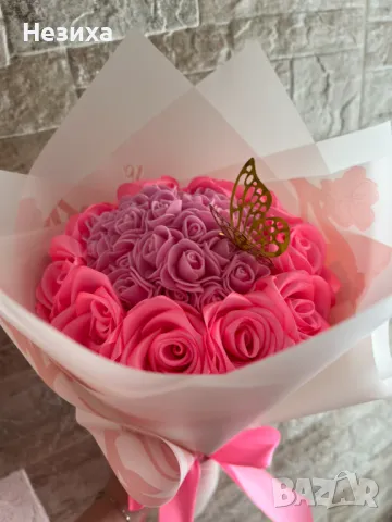 Букети от сатенени рози , снимка 4 - Изкуствени цветя - 50232521