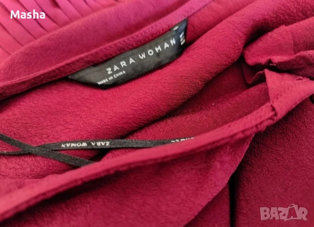 Бордо плисирана туника ZARA размер S, снимка 7 - Рокли - 52354698