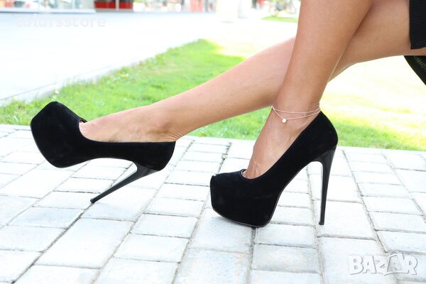 Обувки на ток - черен велур - 30, снимка 2 - Дамски обувки на ток - 34246464