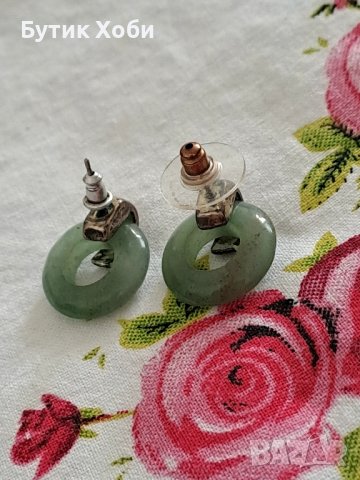 Ретро обеци с нефрит, снимка 3 - Антикварни и старинни предмети - 42289125