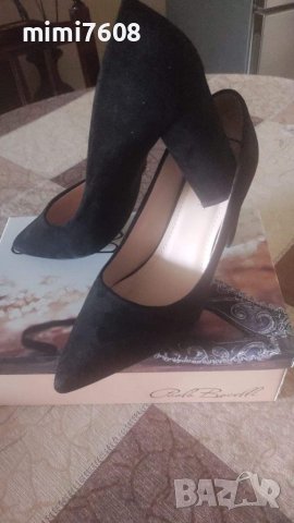 Елегантни велурени обувки с дебел,висок ток , снимка 1 - Дамски елегантни обувки - 37330971
