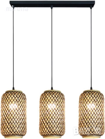 Полилей Лампа VENUS ратанова с три глави винтидж 50 см черна основа