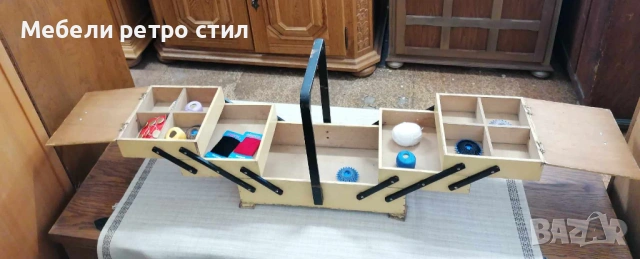 Винтидж дървена кутия за шивашки материали и принадлежности.Разтегателна, триетажна., снимка 3 - Шкафове - 53903425