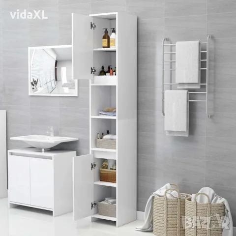 vidaXL Шкаф за баня, бял, 30x30x183,5 см, ПДЧ, снимка 3 - Шкафове - 56147859