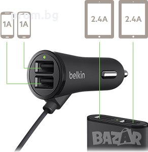 Belkin авто зарядно с 4 USB порта за лек автомобил, Германия, снимка 7 - Аксесоари и консумативи - 31430156