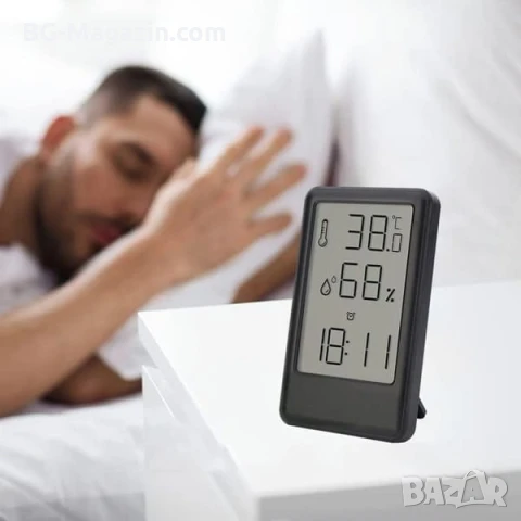 LED електронен настолен термометър с влагомер часовник аларма голям екран на батерии дигитален влага, снимка 8 - Други - 51039925