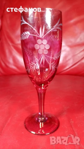 Разкошни чаши, калиево стъкло, ръчна гравюра, столче, 11 бр, снимка 4 - Чаши - 51142459