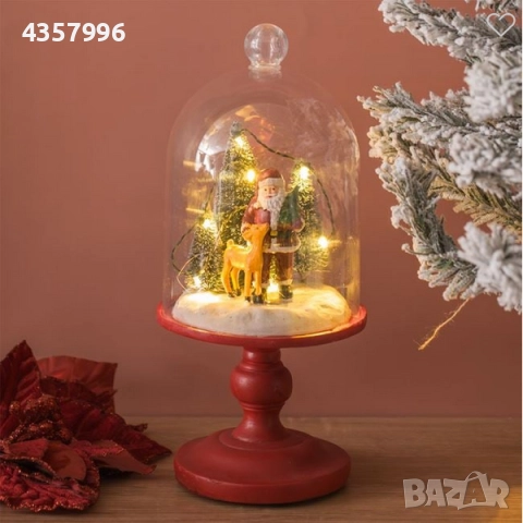 Коледен декоративен купол с елени и Дядо Коледа, LED осветление