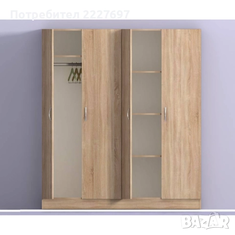 Четирикрилен гардероб Аполо 6 браун силвърджак, снимка 10 - Гардероби - 52221093