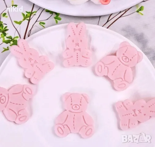 3 мечета 3 зайчета мече заек зайче силиконов молд форма фондан шоколад декор, снимка 3 - Форми - 48817864