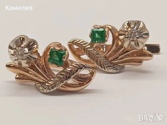 Руско злато. Обеци с брилианти , снимка 2 - Обеци - 55804791