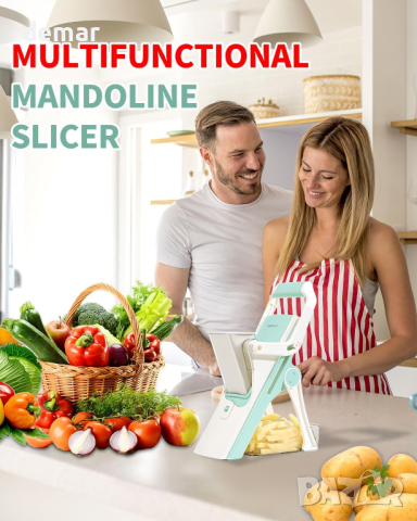 Mandoline Slicer 6 в 1 регулируема многофункционална резачка за зеленчуци с контейнер, бяла, снимка 5 - Аксесоари за кухня - 44804115