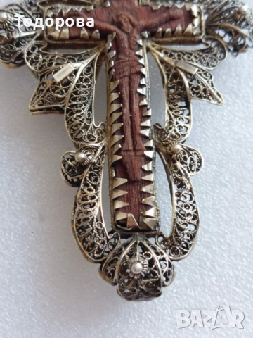 Много рядък руски филигранен кръст(сребро 84) и вграден Исус Христос изработен от чимширено дърво., снимка 6 - Икони - 52847446