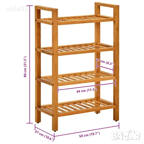 vidaXL Поставка за обувки с 4 рафта, 50x27x80 см, дъбов масив, снимка 5 - Ракли - 56146987