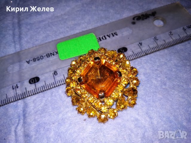 СТАРА ПОЗЛАТЕНА СКЪПОЦЕННА РЕТРО БРОШКА ЧЕХОСЛОВАЦИЯ с ФАСЕТИРАНИ ЮВЕЛИРНО КАМЪНИ ЦИТРИН 36460, снимка 7 - Антикварни и старинни предмети - 39941253