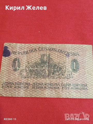Банкнота 1 крона 1919г. Чехословакия рядка за КОЛЕКЦИЯ ДЕКОРАЦИЯ 53238