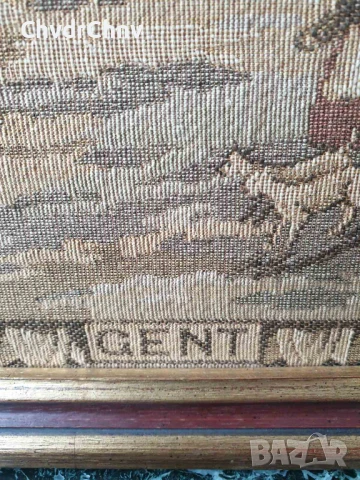 Гент-Брюксел 54см/2бр стари финни белгийски гоблени/средновековен градски пейзаж/дървена рамка, снимка 15 - Гоблени - 50448537