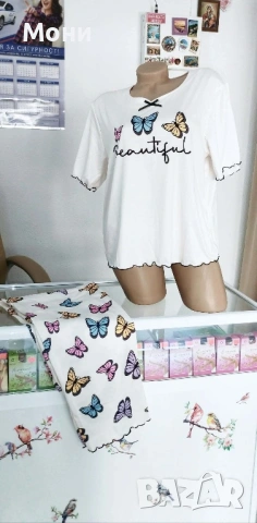 Дамска пижама с  къс ръкав.  Състав :  Полиамид - 95%  Еластан - 5%   Размер - L 