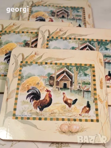 коркови подложки за чаши петел с кокошки 24/2, снимка 3 - Антикварни и старинни предмети - 49468213