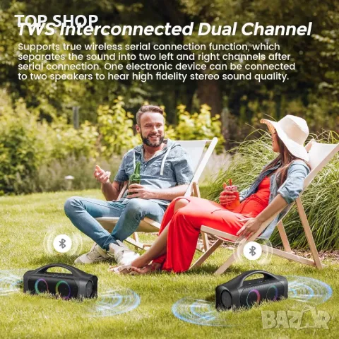 Bluetooth високоговорител TMECTO, 70 W, със стерео сдвояване/AUX/USB/Високоговорител, IPX7, снимка 2 - Bluetooth тонколони - 49937540