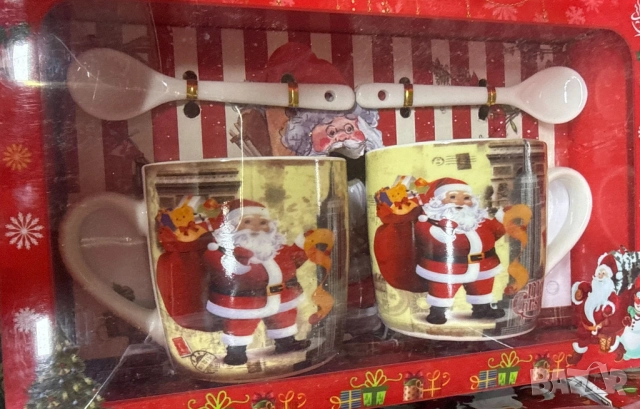 Подаръчен комплект за двама, 2 броя коледни чаши с 2 лъжички , снимка 2 - Чаши - 51997653