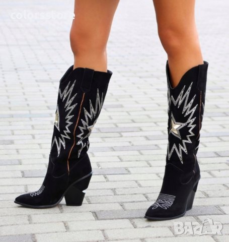 Ботуши на ток - черен велур - 548