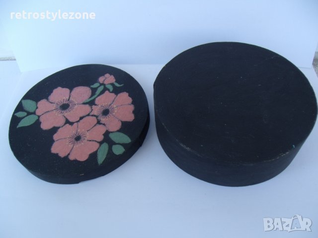 № 4349 стара дървена кутия   - рисувани орнаменти  - фурнир  , снимка 2 - Други ценни предмети - 29337107